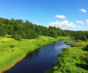 Summer rural landscape with river