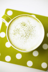 japanese hot green tea in top view