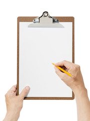 hand holding a Clipboard