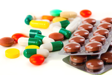 heap of colorful pills. medical background