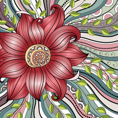 Vector Colored Floral Background. Hand Drawn Texture with Flower