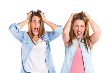 frustrated girls over isolated white background