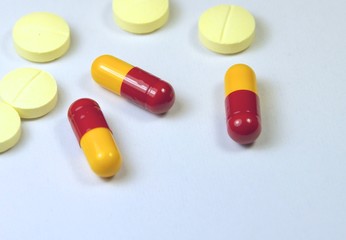 Vitamins and pills closeup
