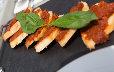 Bruschetta with tomato and olives