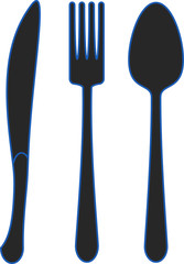 Spoon fork dinner knife - black icons with blue outline