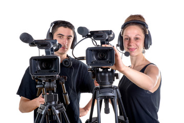young man and young woman with  camera