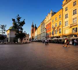 An evening view of the Market Square in Krakow, Poland