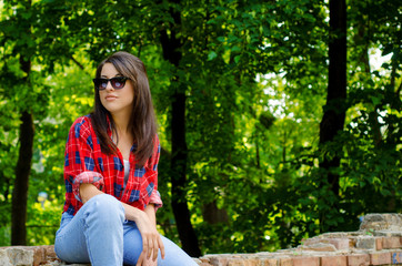 Obraz premium girl in red checked shirt