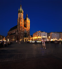 Fototapeta na wymiar A night view of the Market Square in Krakow, Poland