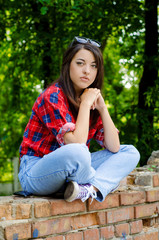 girl in red checked shirt