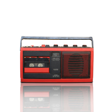 Retro recorder, audio system, collage of music, background