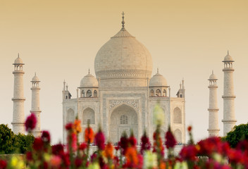 Taj Mahal in zonsonderganglicht, Agra, Uttar Pradesh, India