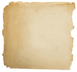 old paper grunge texture, empty yellow page isolated on white