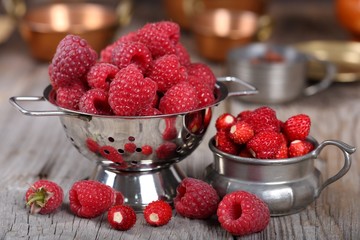 Raspberries and strawberries.