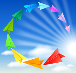 Fototapeta premium Colorful paper airplanes