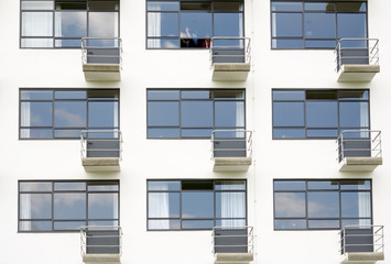 Facade with balconies. Bauhaus building in Dessau - 67306897