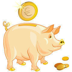 vector pig-piggy bank with gold euro coins