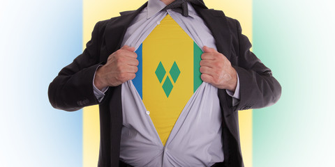 Business man with Saint Vincent and the Grenadines flag t-shirt