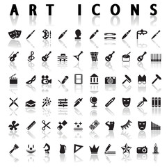 vector black art icons set on gray