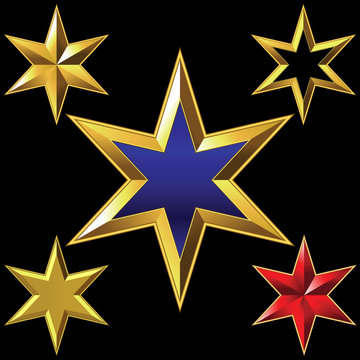 Vector set of golden shiny six-pointed stars