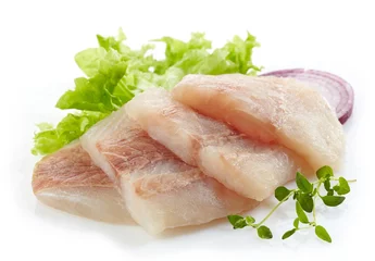 Crédence de cuisine en verre imprimé Poisson raw hake fish fillet pieces