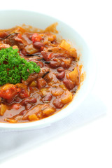 Chili Corn Carne - traditional mexican food, isolated on white