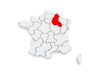 Map of Champagne - Ardennes. France.