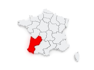 Map of Aquitaine (region). France.