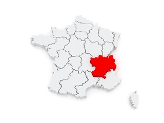 Map of Rhone - Alpes. France.