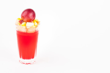 strawberry jelly with fruit salad on white paper background