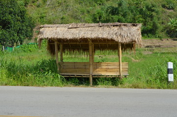 Fototapeta na wymiar Bamboo hut on the road side