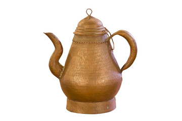 Used copper jug on white background