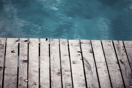 sea with wooden deck