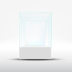 Empty glass showcase for exhibit isolated on white background