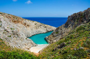 Fototapeta na wymiar Beautiful isolated Bay in the southern of crete, close to Chania
