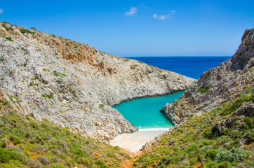 Fototapeta na wymiar Beautiful isolated Bay in the southern of crete, close to Chania