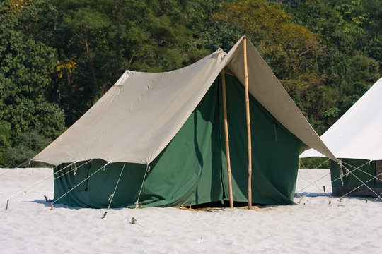 Camp on the Ganges River. India.