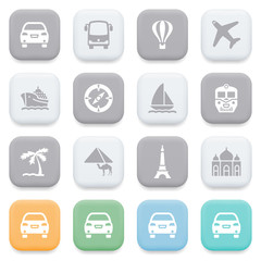 Travel icons on color buttons.