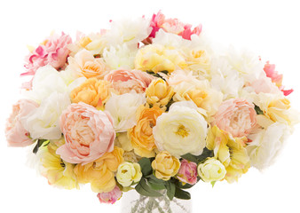 Flowers bouquet peony, pastel floral colors, white background