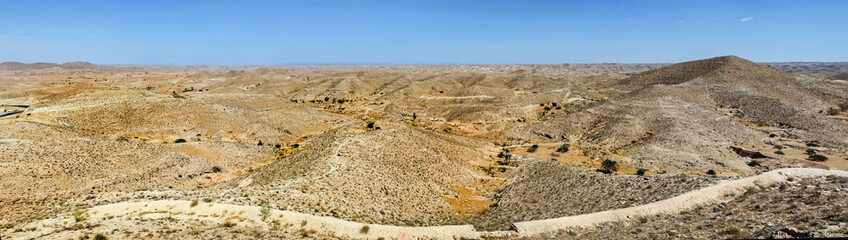 Panoramic view of Sahara desert in southern Tunisia