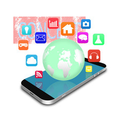 Touch screen mobile phone with colorful application icons,cell p