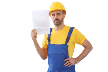 Builder with empty page isolated on white