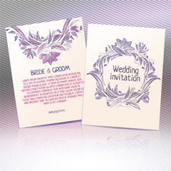 Wedding template invitation with floral drawing