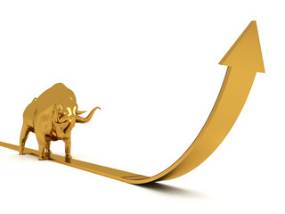 3d Bull with Business Arrow