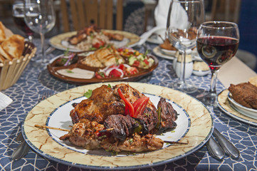 A la carte kebab meal on patterned plate