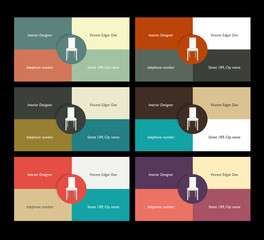 Flat business card design. Various color concept. Vector.