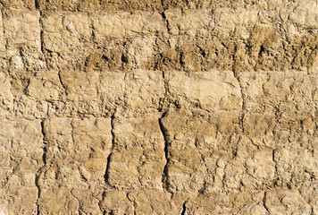 Texture of old brick wall made of straw and mud