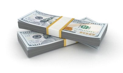 pile of 100 dollar bills on a white background