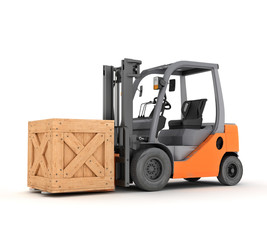 forklift with boxes in a pallet. Isolated