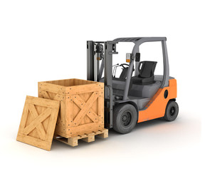 forklift with boxes in a pallet. Isolated